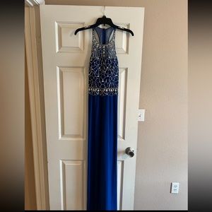 Royal blue sequin formal dress with mesh back